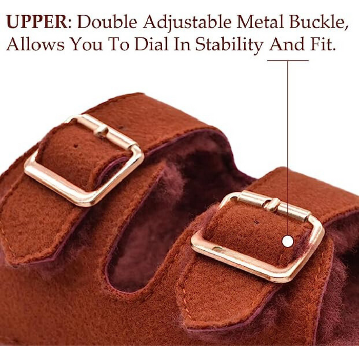 Furry Flat Sliders With Adjustable Buckle