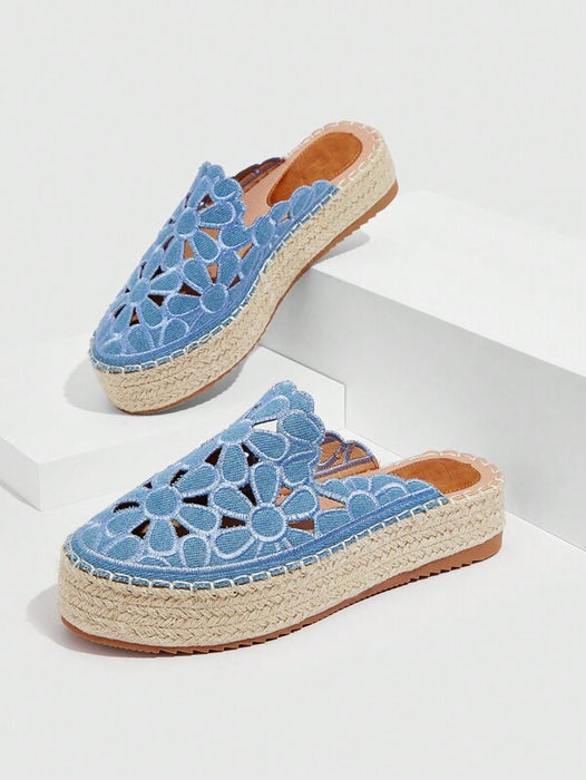 Floral Embroidered Espadrille Flat Mules