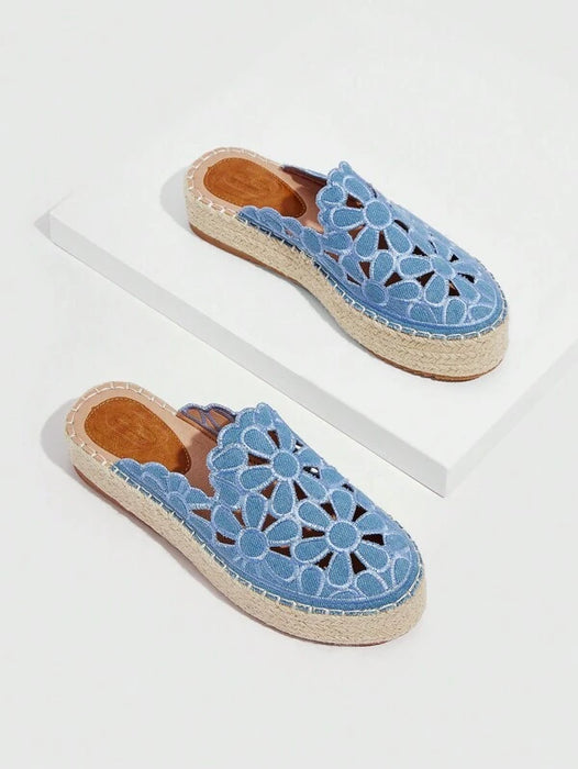 Floral Embroidered Espadrille Flat Mules