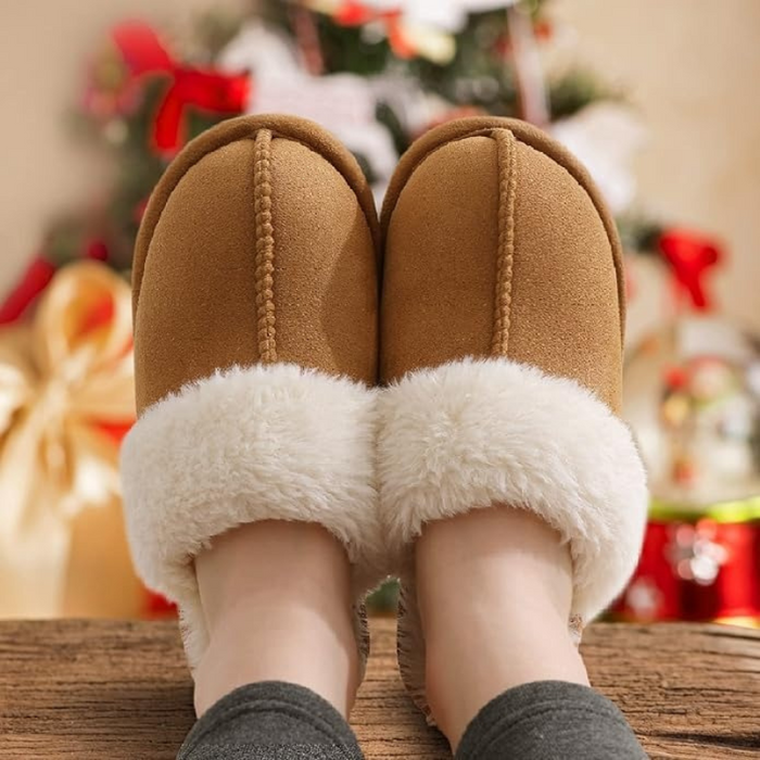 Faux Fur Lining Fuzzy Pull On Slippers With Memory Foam