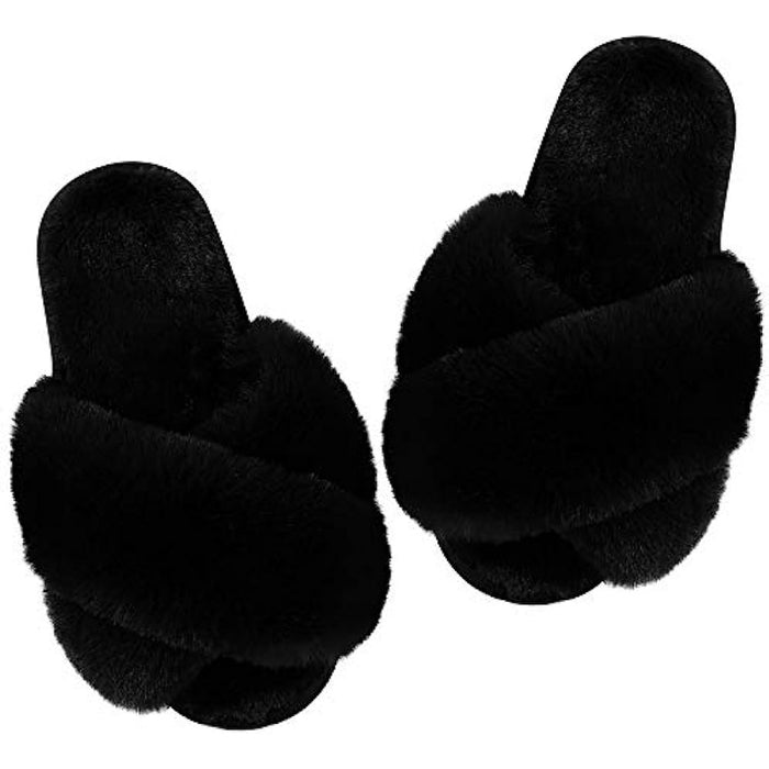 Fuzzy Slippers Cross Band