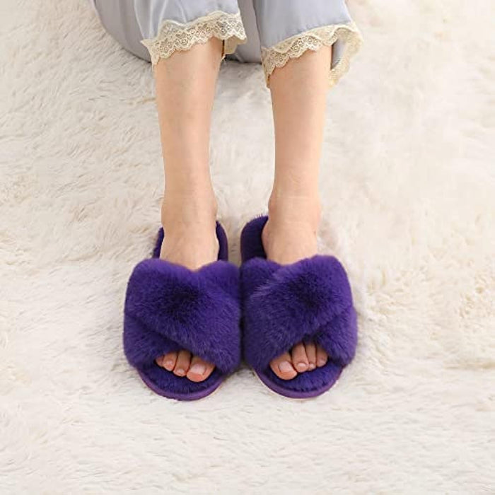 Fuzzy Slippers Cross Band