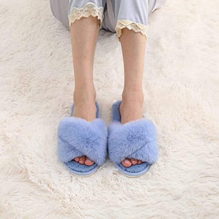 Fuzzy Slippers Cross Band