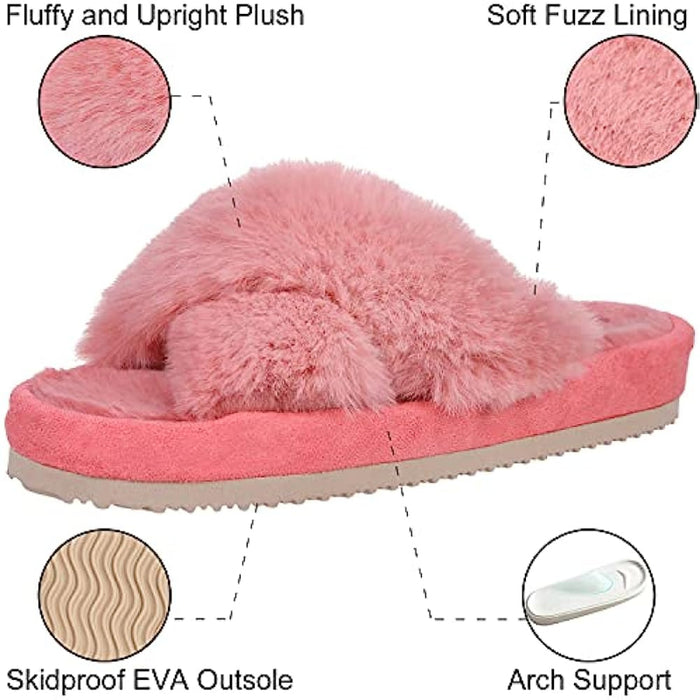 Cross Band Fuzzy Slippers