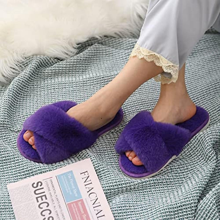 Fuzzy Slippers Cross Band