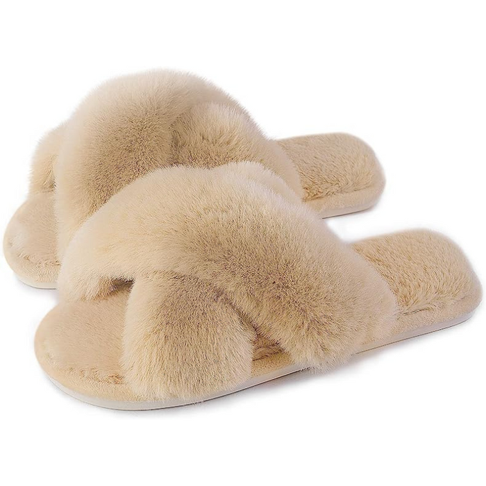 Furry Cross Band Slippers