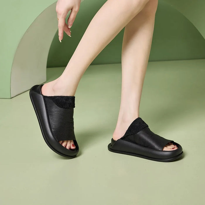 Soft Leather Platform Slippers