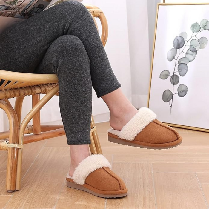 Faux Fur Lining Fuzzy Pull On Slippers With Memory Foam