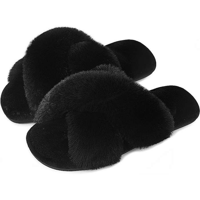 Furry Cross Band Slippers