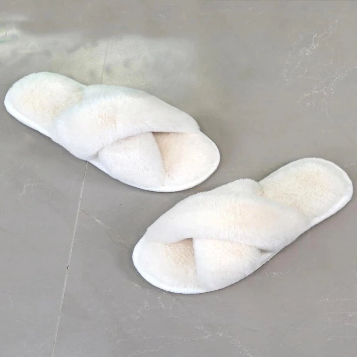Cross Strap Fluffy Casual Slippers