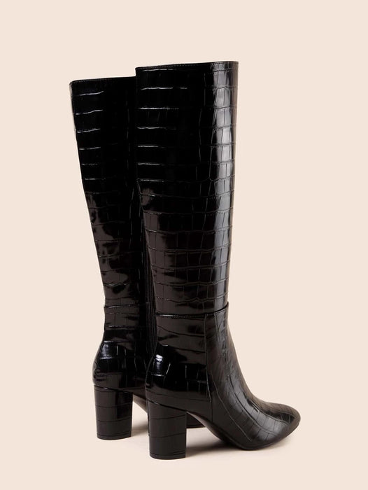 Embossed Side Zipper Chunky Boots