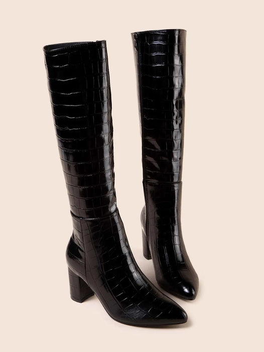 Embossed Side Zipper Chunky Boots