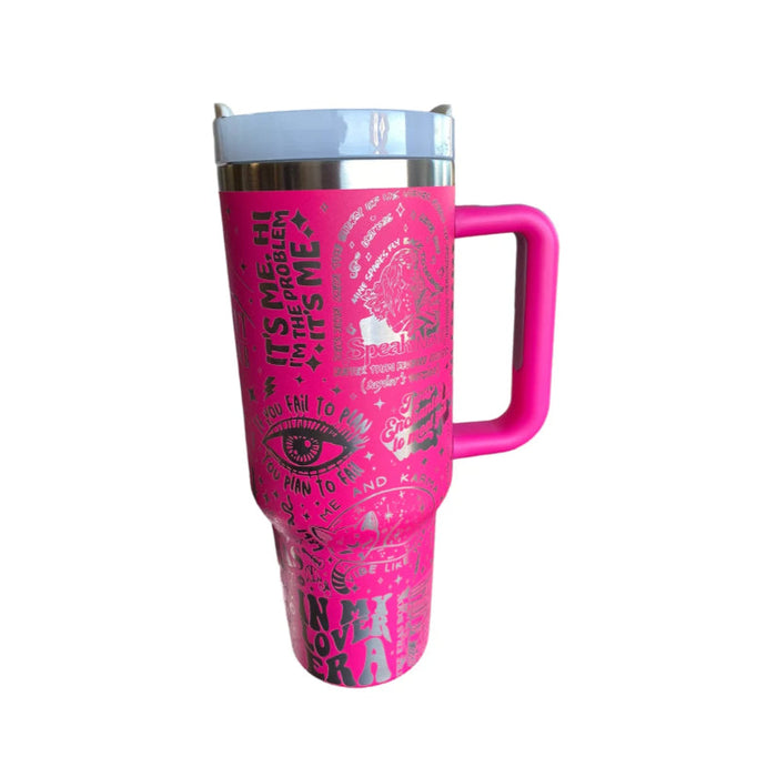 40oz Engraved Tumbler With Handle Celebrating Taylor Swifts Iconic Albums