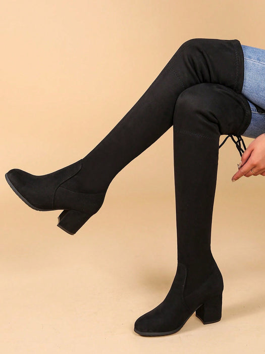 Fashionable Stretchy Fabric Chunky heel Boots