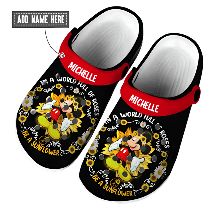 Personalized Mickey Mouse Sunflower Pattern Clogs