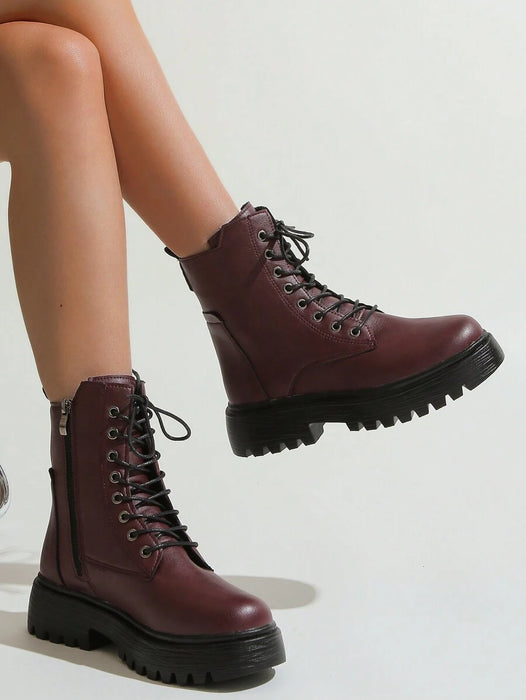 Simple Design Front Lace Up Boots