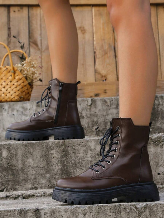 Simple Design Front Lace Up Boots