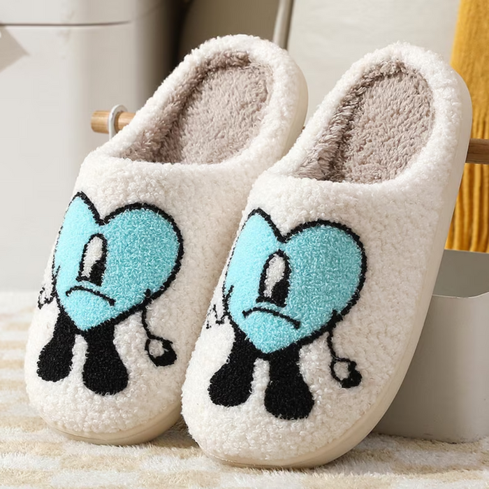 Heart Slippers Fluffy | Bad Bunny Slippers | Winter Slides