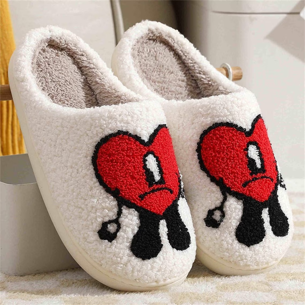 Heart Slippers Fluffy | Bad Bunny Slippers | Winter Slides – Meet Me At ...