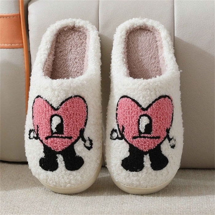 Heart Slippers Fluffy | Bad Bunny Slippers | Winter Slides