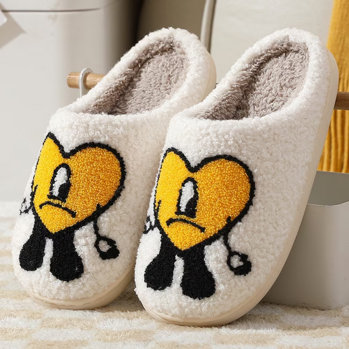 Heart Slippers Fluffy | Bad Bunny Slippers | Winter Slides